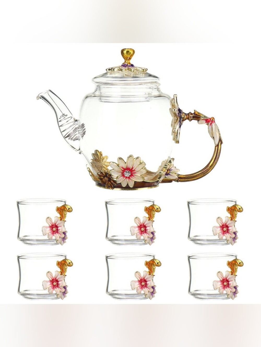 7Pcs Tea Set - Clear Heat Resistant Borosilicate Glass Teapot Tea Maker